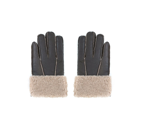 AUSTRALIAN SHEPHERD® Leather Fluffy Sheepskin Wool Stitching Gloves