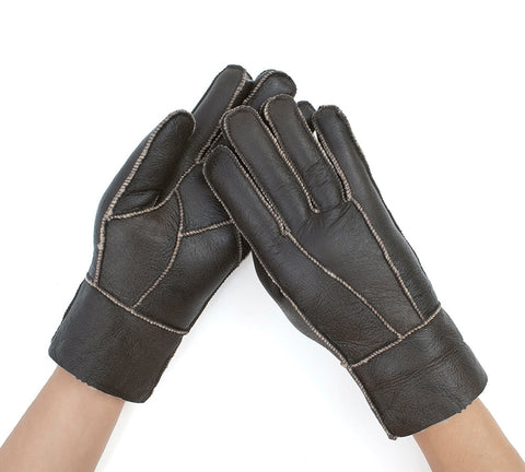 AUSTRALIAN SHEPHERD® Leather Fluffy Sheepskin Wool Stitching Gloves