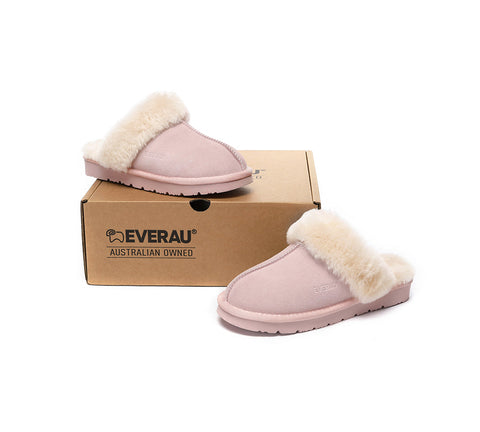 EVERAU® UGG Slippers Sheepskin Wool Suede Scuff Muffin