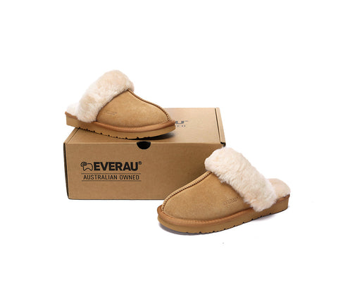 EVERAU® UGG Slippers Sheepskin Wool Suede Scuff Muffin