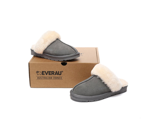 EVERAU® UGG Slippers Sheepskin Wool Suede Scuff Muffin