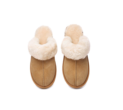 EVERAU® UGG Slippers Sheepskin Wool Suede Scuff Muffin