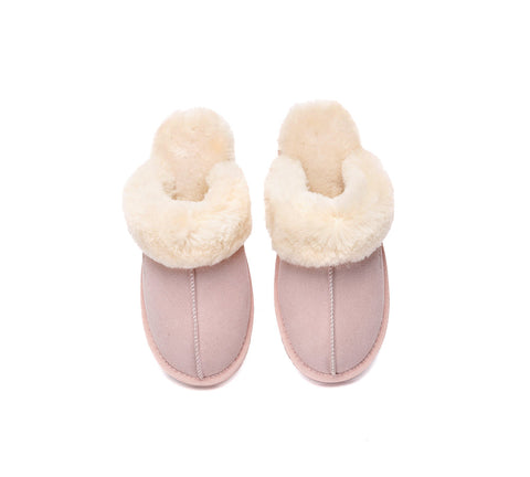 EVERAU® UGG Slippers Sheepskin Wool Suede Scuff Muffin