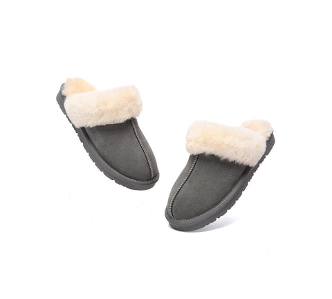 EVERAU® UGG Slippers Sheepskin Wool Suede Scuff Muffin