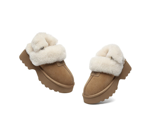 AUSTRALIAN SHEPHERD® 3-Way Style UGG Slippers Women Removable Wool Strap Slingback Chunky Platform Muna