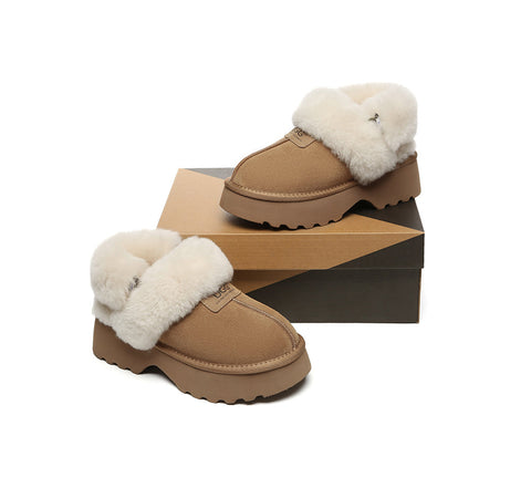 AUSTRALIAN SHEPHERD® 3-Way Style UGG Slippers Women Removable Wool Strap Slingback Chunky Platform Muna