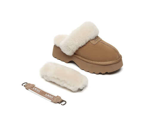 AUSTRALIAN SHEPHERD® 3-Way Style UGG Slippers Women Removable Wool Strap Slingback Chunky Platform Muna