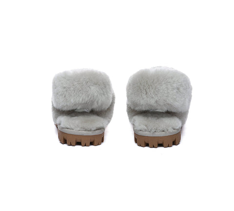 AUSTRALIAN SHEPHERD® UGG Slippers Women Removable Wool Fluffy Strap Slingback Waffle