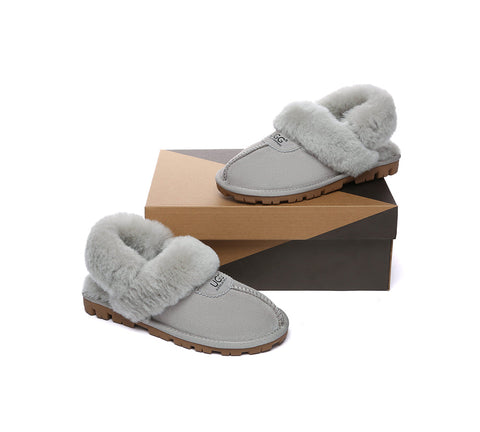 AUSTRALIAN SHEPHERD® UGG Slippers Women Removable Wool Fluffy Strap Slingback Waffle