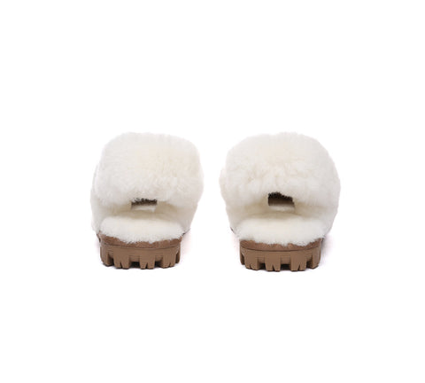 AUSTRALIAN SHEPHERD® UGG Slippers Women Removable Wool Fluffy Strap Slingback Waffle