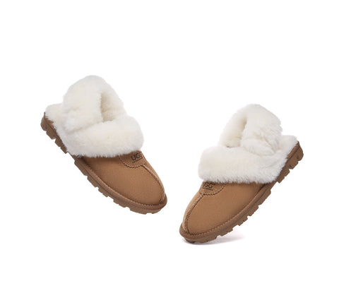 AUSTRALIAN SHEPHERD® UGG Slippers Women Removable Wool Fluffy Strap Slingback Waffle