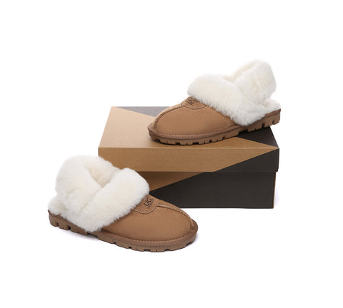 AUSTRALIAN SHEPHERD® UGG Slippers Women Removable Wool Fluffy Strap Slingback Waffle