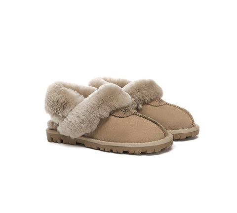 AUSTRALIAN SHEPHERD® UGG Slippers Women Removable Wool Fluffy Strap Slingback Waffle