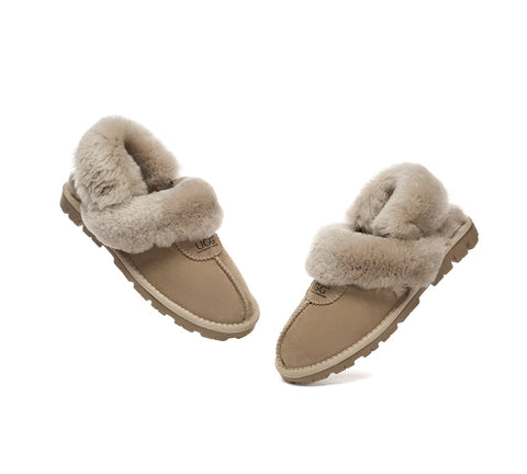 AUSTRALIAN SHEPHERD® UGG Slippers Women Removable Wool Fluffy Strap Slingback Waffle