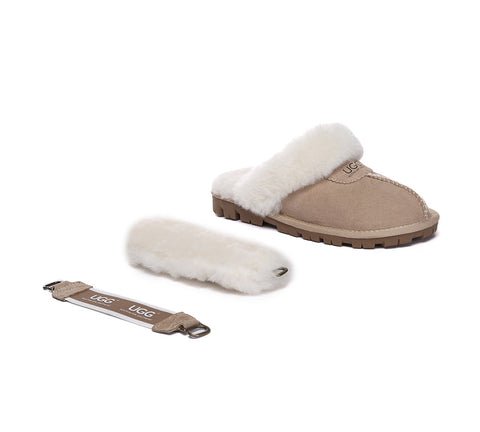 AUSTRALIAN SHEPHERD® UGG Slippers Women Removable Wool Fluffy Strap Slingback Waffle