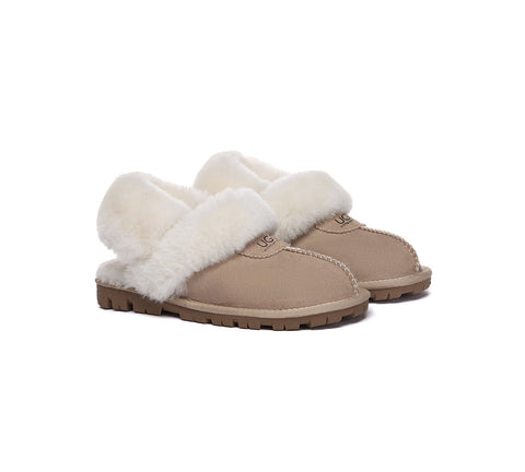 AUSTRALIAN SHEPHERD® UGG Slippers Women Removable Wool Fluffy Strap Slingback Waffle