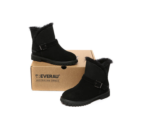 EVERAU® UGG Boots Women Sheepskin Wool Buckle Decor Ankle Polarwalk