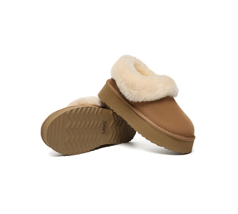 AUSTRALIAN SHEPHERD® UGG Slippers Women Sheepskin Wool Collar Ankle Platform Clarrie