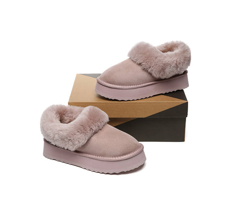 AUSTRALIAN SHEPHERD® UGG Slippers Women Sheepskin Wool Collar Ankle Platform Clarrie