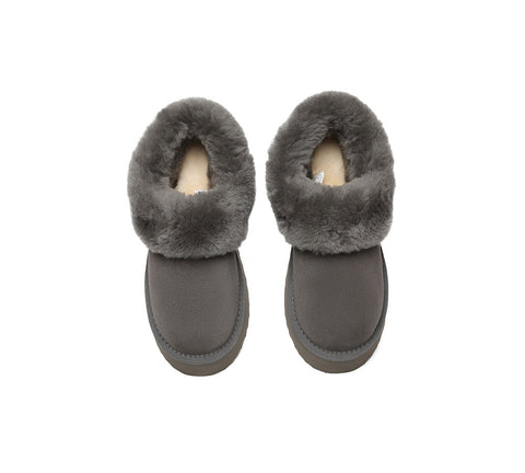 AUSTRALIAN SHEPHERD® UGG Slippers Women Sheepskin Wool Collar Ankle Platform Clarrie