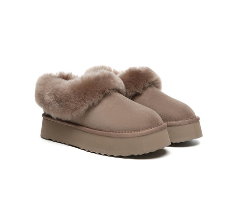 AUSTRALIAN SHEPHERD® UGG Slippers Women Sheepskin Wool Collar Ankle Platform Clarrie