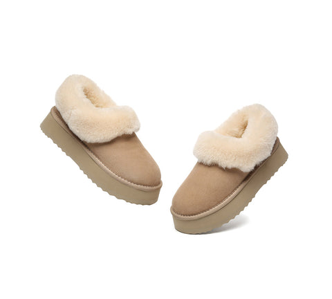 AUSTRALIAN SHEPHERD® UGG Slippers Women Sheepskin Wool Collar Ankle Platform Clarrie