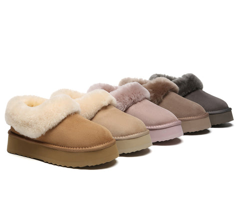 AUSTRALIAN SHEPHERD® UGG Slippers Women Sheepskin Wool Collar Ankle Platform Clarrie