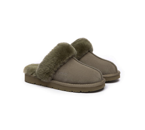 EVERAU® UGG Slippers Sheepskin Wool Suede Scuff Muffin