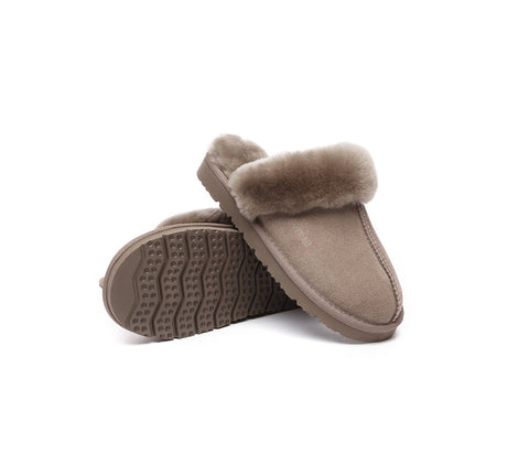 EVERAU® UGG Slippers Sheepskin Wool Suede Scuff Muffin