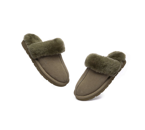 EVERAU® UGG Slippers Sheepskin Wool Suede Scuff Muffin