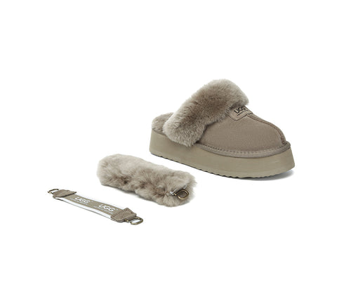 AUSTRALIAN SHEPHERD® UGG Slippers Women Removable Wool Strap Slingback Platform Suzie