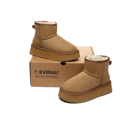 EVERAU® UGG Boots Sheepskin Wool Ankle Platform Thick Bottom Mini Classic