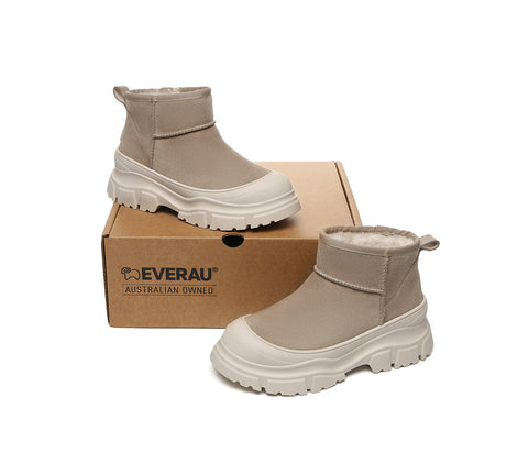 EVERAU® UGG Boots Sheepskin Wool Ankle Chunky Platform Mouni