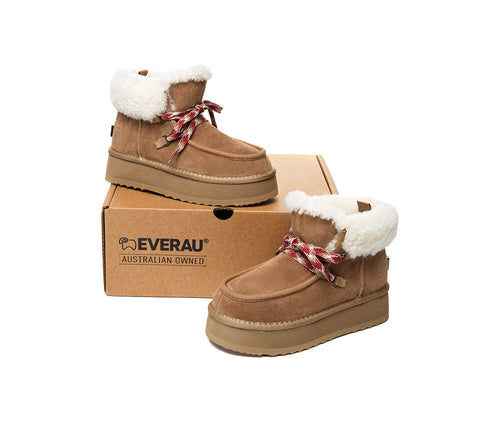 UGG EVERAU® UGG Boots Women Sheepskin Wool Lace Up Ankle Platform Honour