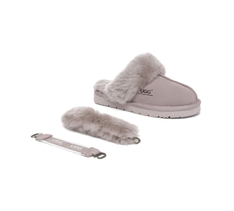 AUSTRALIAN SHEPHERD® 3-Way Style UGG Women Slippers Removable Wool Strap Slingback Muffin Fluffy