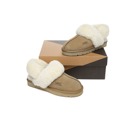 AUSTRALIAN SHEPHERD® 3-Way Style UGG Women Slippers Removable Wool Strap Slingback Muffin Fluffy