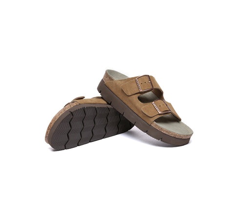 EVERAU® Adjustable Strap Embossed Slip-on Platform Summer Sandal Slides