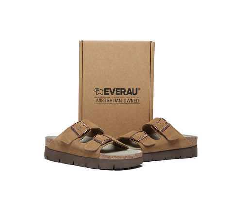 EVERAU® Adjustable Strap Embossed Slip-on Platform Summer Sandal Slides