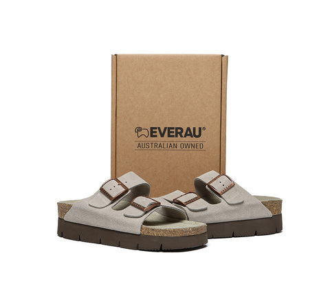 EVERAU® Adjustable Strap Embossed Slip-on Platform Summer Sandal Slides