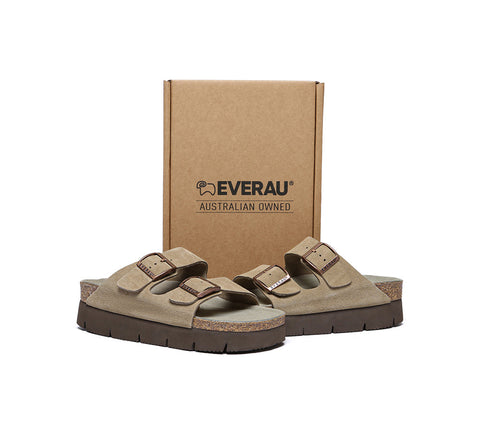 EVERAU® Adjustable Strap Embossed Slip-on Platform Summer Sandal Slides