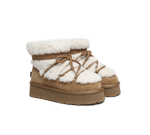 UGG EVERAU® UGG Boots Women Sheepskin Wool Ankle Platform Short Carmen