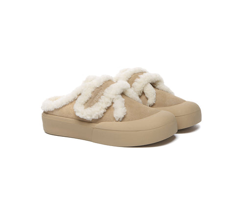 EVERAU® UGG Slippers Women Sheepskin Wool Adjustable Strap Shearling Lined Stacia