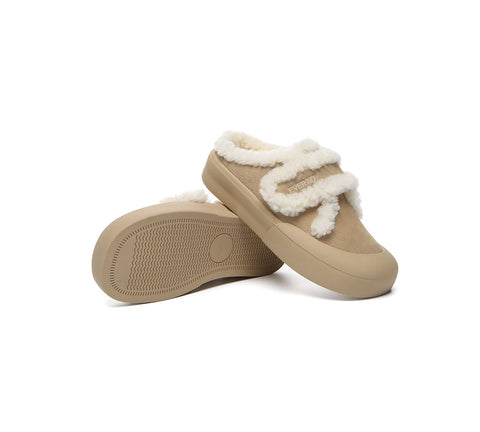 EVERAU® UGG Slippers Women Sheepskin Wool Adjustable Strap Shearling Lined Stacia