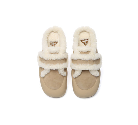 EVERAU® UGG Slippers Women Sheepskin Wool Adjustable Strap Shearling Lined Stacia