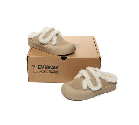 EVERAU® UGG Slippers Women Sheepskin Wool Adjustable Strap Shearling Lined Stacia