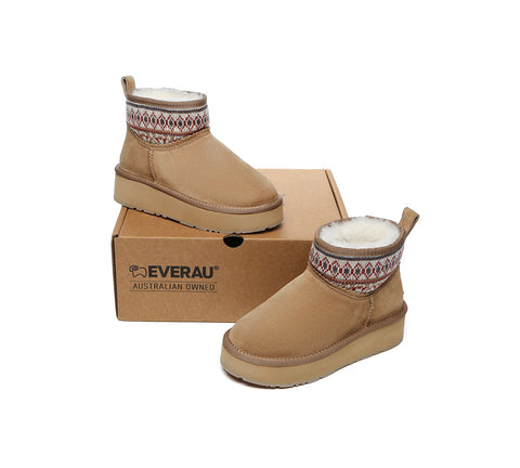 EVERAU® UGG Boots Sheepskin Wool Woven Ankle Platform Grantlee