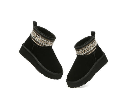 EVERAU® UGG Boots Sheepskin Wool Woven Ankle Platform Grantlee