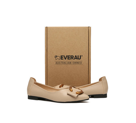 EVERAU® Women Leather Buckle Pointed Toe Ballet Flats Pari