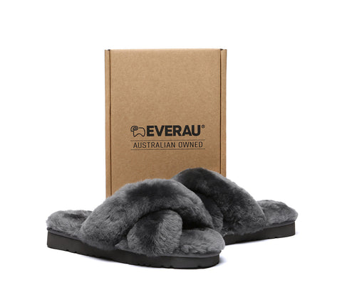 EVERAU® UGG Women Crossover Fluffy Slides Leanna