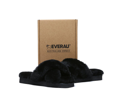 EVERAU® UGG Women Crossover Fluffy Slides Leanna